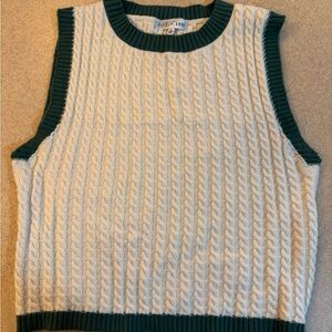 Fitz + Eddi Cable Knit Sweater Vest in Cream and Green